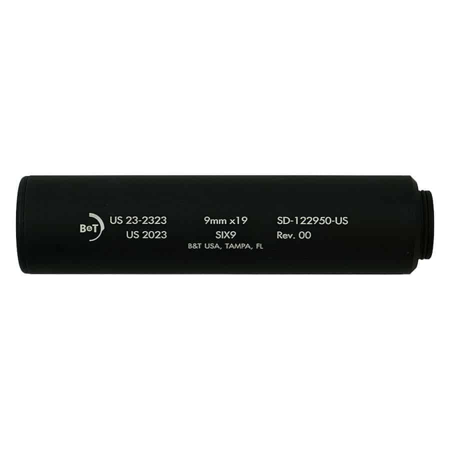 B&T Six9 black wipe suppressor for 9mm Luger