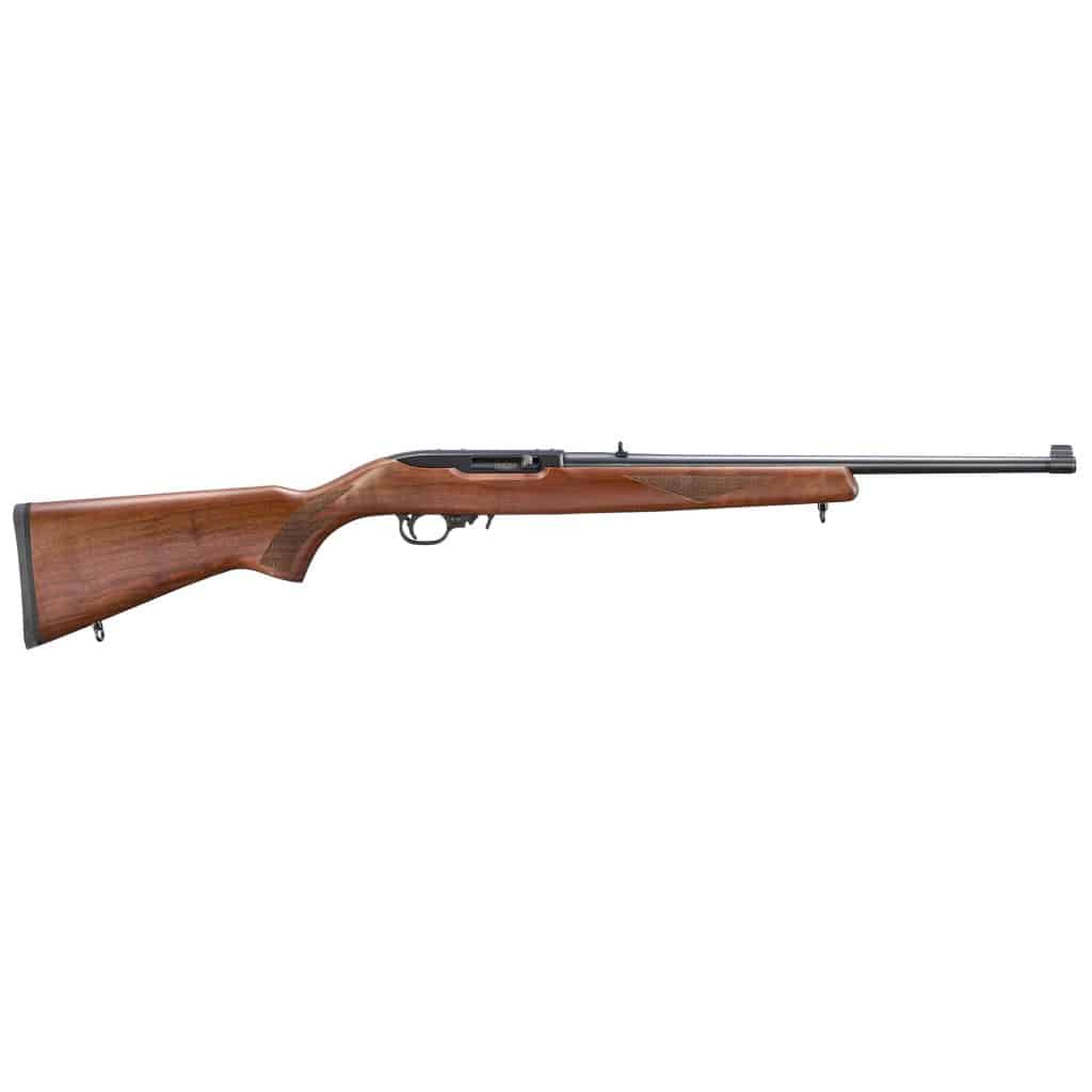 Ruger 10/22 .22 LR rifle with satin black finish and walnut stock