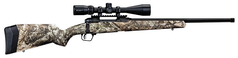 Savage 110 Apex Predator XP .223 Rem rifle with camo stock and mounted scope