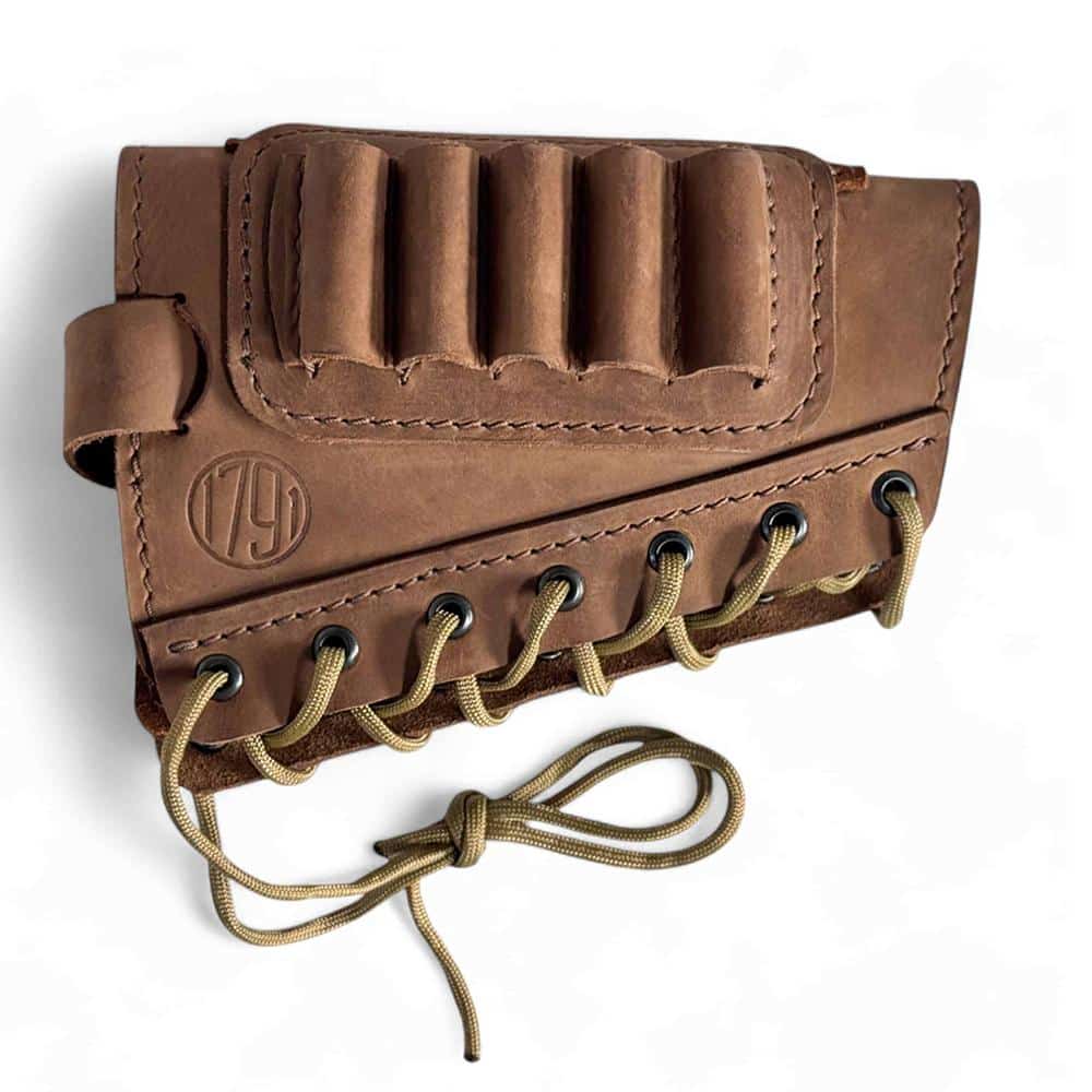 1791 Gunleather HUNT brown leather butt cuff ammo holder with creep-stop strap